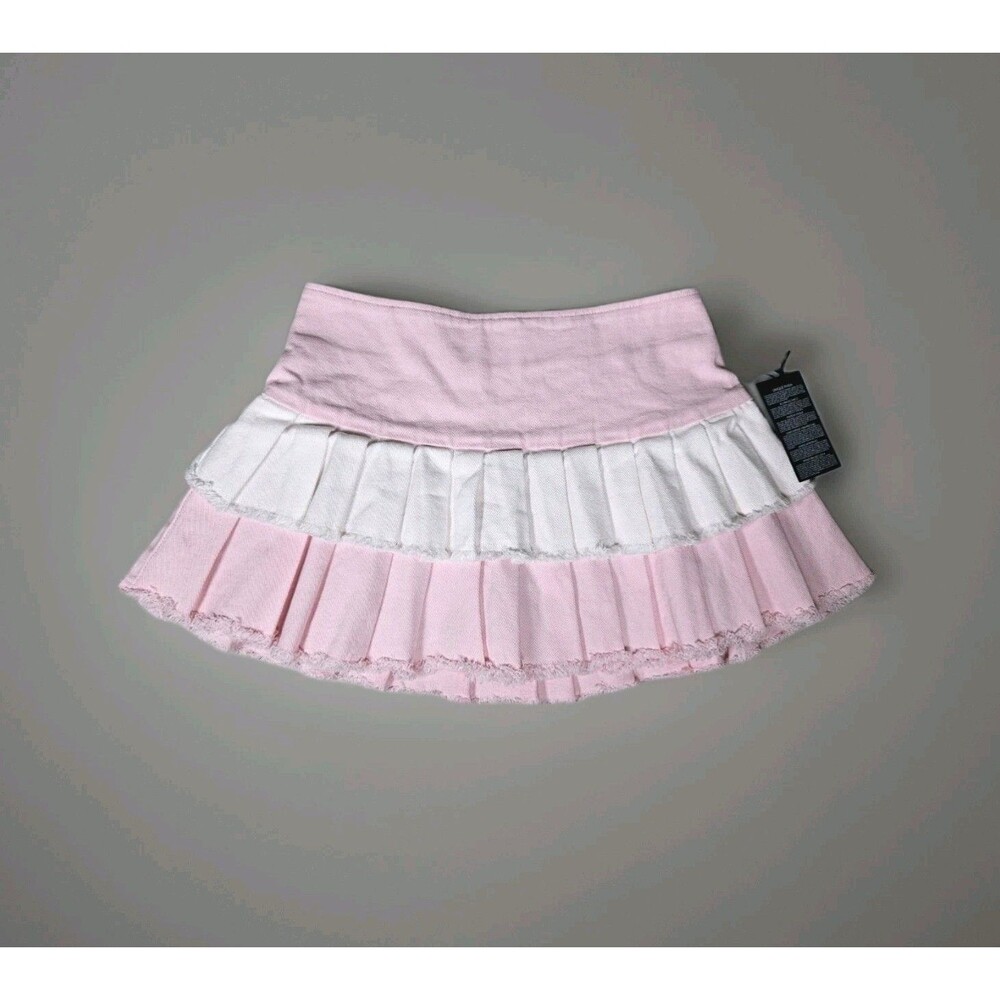 Forever 21 Pink White Colorblock Pleated Denim Mini Skort Size XS Cocette Y2K